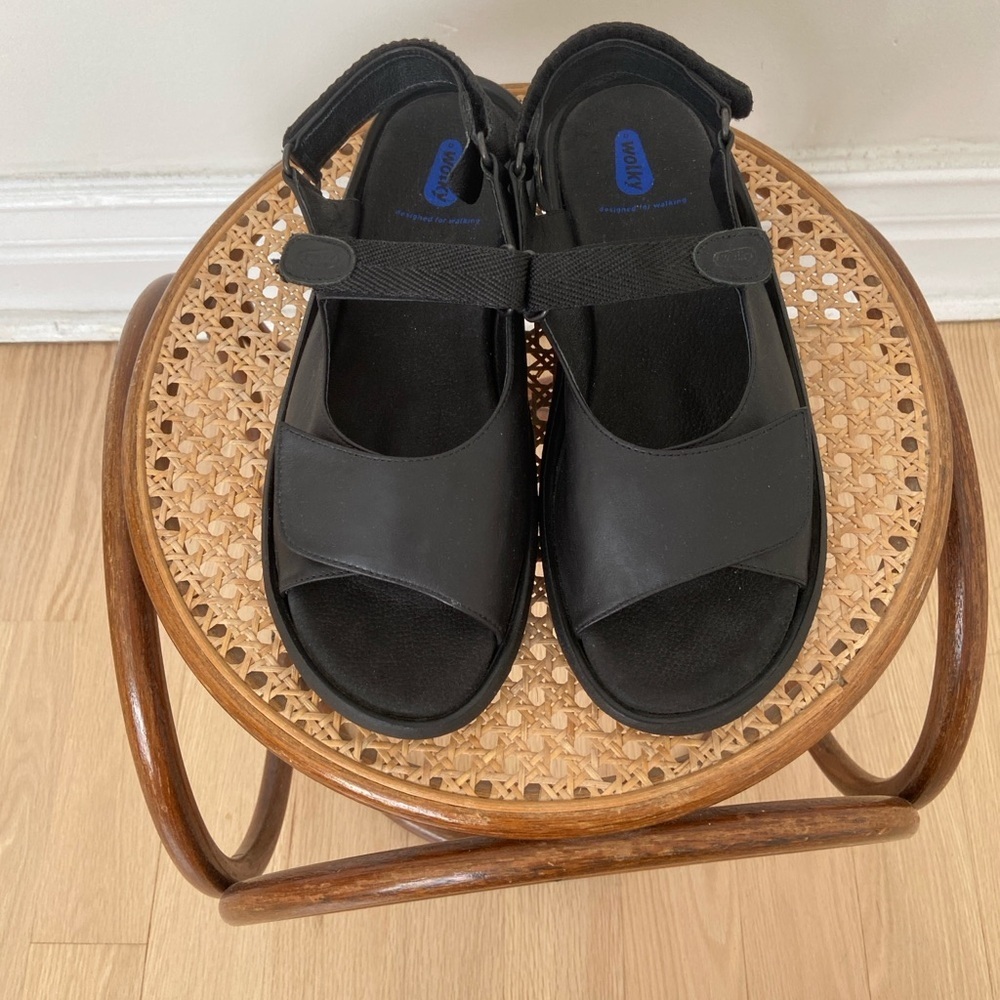 Wolky Jewel Sandal in Black Leather size 43 US size 12 Platform Comfort Travel